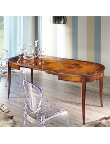 MOBILI 2G - Tavolo ovalino Classico Legno Intarsio Venezia Noce 115x95x77 vista allungabile