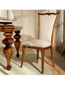 MOBILI 2G - Tavolo rettangolare classico legno Intarsio tinta noce 240x128x78 vista laterale gamba e sedia