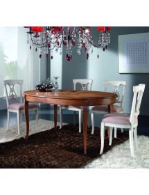 MOBILI 2G - Tavolo ovale allungabile Classico Legno Intarsio Tinta Noce 160x110x77 vista laterale