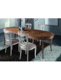 MOBILI 2G - Tavolo ovale allungabile Classico Legno Intarsio Tinta Noce 160x110x77 vista laterale aperto