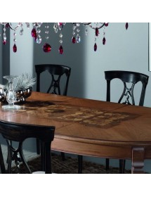 MOBILI 2G - Tavolo ovale allungabile Classico Legno Intarsio Tinta Noce 160x110x77 vista piano intarsio