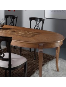 MOBILI 2G - Tavolo ovale allungabile Classico Legno Intarsio Tinta Noce 160x110x77 vista piano intarsio