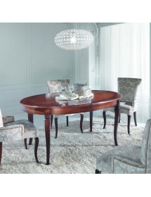 MOBILI 2G - Tavolo ovale allungabile Classico Legno Intarsio Tinta Noce 160x110x77 vista frontale