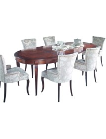 MOBILI 2G - Tavolo ovale allungabile Classico Legno Intarsio Tinta Noce 160x110x77 vista frontale