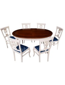 MOBILI 2G - Tavolo ovale allungabile Classico Legno Intarsio shabby bicolore 160x110x77 vista laterale