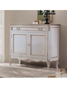 MOBILI 2G - Credenza 2 porte classica legno shabby bianco argento 130X62x107 vista frontale
