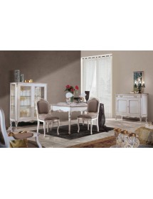 MOBILI 2G - Credenza 2 porte classica legno shabby bianco argento 130X62x107 vista frontale sala completa