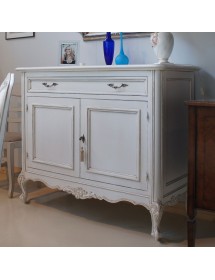 MOBILI 2G - Credenza 2 porte classica legno shabby bianco argento 130X62x107 vista laterale