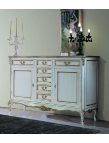 MOBILI 2G - Credenza 2 porte 7 cassetti classica legno shabby bianco argento 190X62x107 vista frontale