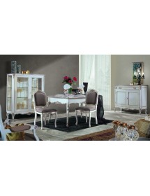 MOBILI 2G - Credenza 2 porte 7 cassetti classica legno shabby bianco argento 190X62x107 vista frontale sala completa
