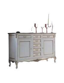 MOBILI 2G - Credenza 2 porte 7 cassetti classica legno shabby bianco argento 190X62x107 vista frontale