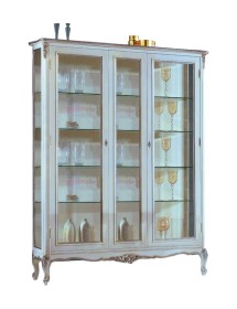 MOBILI 2G - Vetrina 2 porte classica legno shabby bianco argento 164X51x215 vista frontale