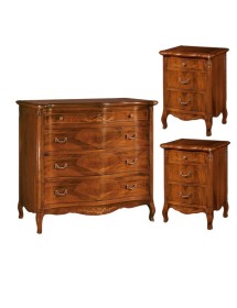 MOBILI 2G - SET 1 cassettiera 2 comodini classici legno intarsio tinta noce vista cassettiera e comodini