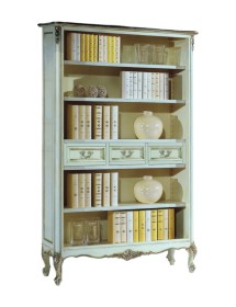 MOBILI 2G - Libreria classica legno shabby bianco argento 130X50x215 vista frontale