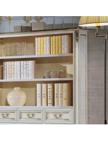 MOBILI 2G - Libreria classica legno shabby bianco argento 130X50x215 vista frontale dettagli
