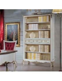 MOBILI 2G - Libreria classica legno shabby bianco argento 130X50x215 vista frontale