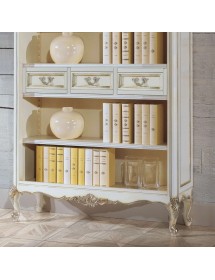 MOBILI 2G - Libreria classica legno shabby bianco argento 130X50x215 vista frontale dettagli