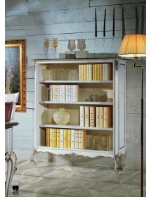 MOBILI 2G - Libreria classica legno shabby bianco argento 130X50x150 vista frontale