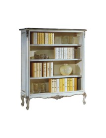 MOBILI 2G - Libreria classica legno shabby bianco argento 130X50x150 vista frontale