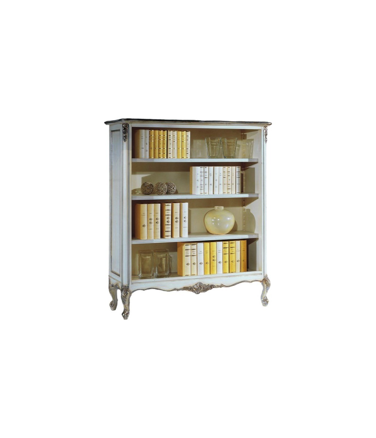 MOBILI 2G - Libreria classica legno shabby bianco argento 130X50x150 vista frontale