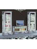 MOBILI 2G - Porta tv classico 3 cassetti legno shabby bianco argento 164x51x56 vista frontale sala completa