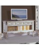 MOBILI 2G - Porta tv classico 3 cassetti legno shabby bianco argento 164x51x56 vista frontale