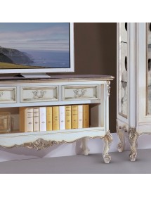 MOBILI 2G - Porta tv classico 3 cassetti legno shabby bianco argento 164x51x56 vista frontale
