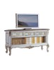 MOBILI 2G - Porta tv classico 3 cassetti legno shabby bianco argento 164x51x56 vista frontale