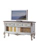 MOBILI 2G - Porta tv classico 3 cassetti legno shabby bianco argento 164x51x56 vista frontale