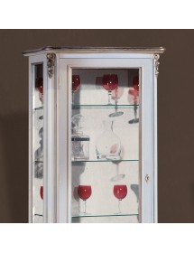MOBILI 2G - Parete Attrezzata Classica Legno Shabby Bianco Argento SX vista frontale vetrina