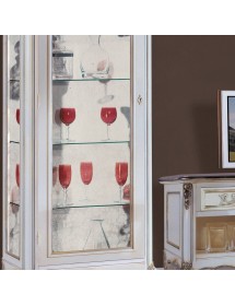 MOBILI 2G - Parete Attrezzata Classica Legno Shabby Bianco Argento SX vista frontale vetrina