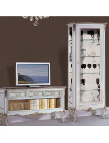 MOBILI 2G - Parete Attrezzata Classica Legno Shabby Bianco Argento DX VISTA FRONTALE