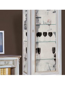 MOBILI 2G - Parete Attrezzata Classica Legno Shabby Bianco Argento DX VISTA VETRINA