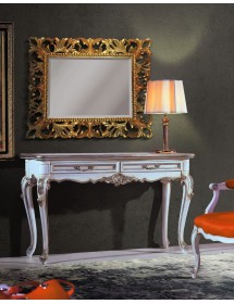 MOBILI 2G - Consolle classica legno shabby bianco argento 133X48x80 vista frontale