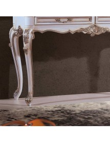 MOBILI 2G - Consolle classica legno shabby bianco argento 133X48x80 vista frontale gamba