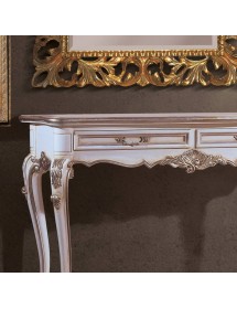 MOBILI 2G - Consolle classica legno shabby bianco argento 133X48x80 vista frontale