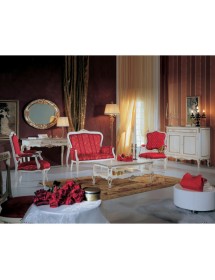 MOBILI 2G - Consolle classica legno shabby bianco argento 133X48x80 vista frontale sala completa
