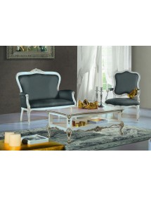 MOBILI 2G - Tavolino Classico Legno Shabby Bianco Argento 130x75x47 vista frontale