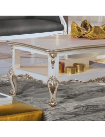 MOBILI 2G - Tavolino Classico Legno Shabby Bianco Argento 130x75x47 vista frontale decori