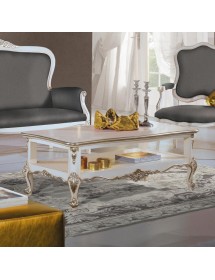 MOBILI 2G - Tavolino Classico Legno Shabby Bianco Argento 130x75x47 vista frontale