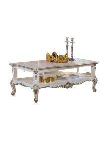 MOBILI 2G - Tavolino Classico Legno Shabby Bianco Argento 130x75x47 vista frontale