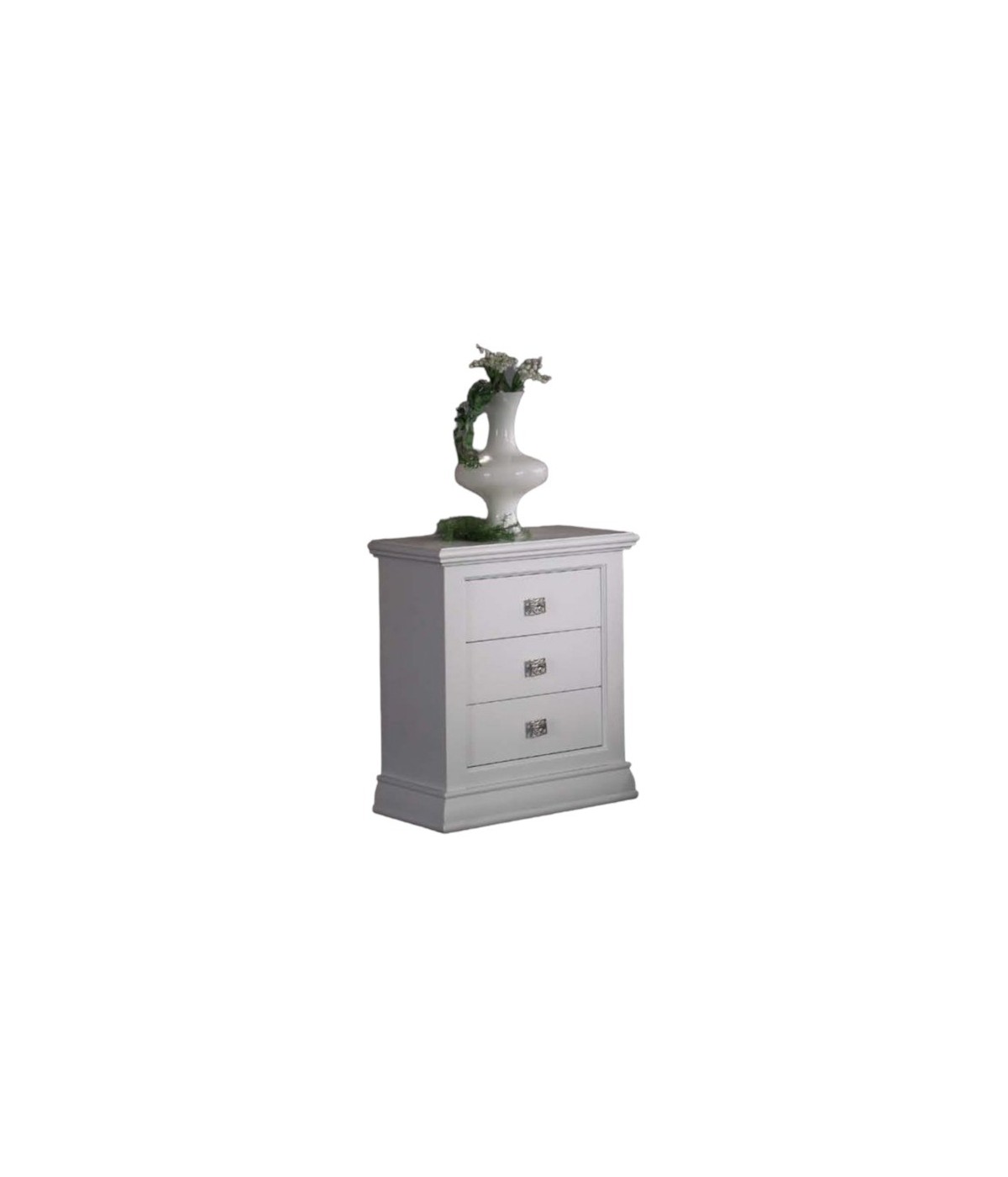 MOBILI 2G - Comodino classico 3 cassetti legno shabby bianco 61x38x74 vista frontale
