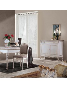 MOBILI 2G - Sedia classica legno shabby bianco seduta imbottita vista frontale sedia