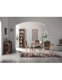 MOBILI 2G - Sedia classica legno shabby bianco seduta imbottita vista frontale e retro