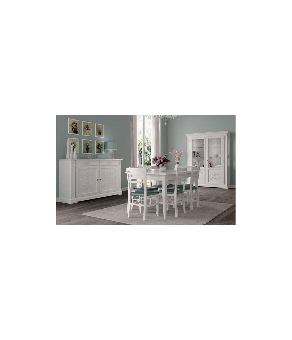 MOBILI 2G - Set 2 Sedie legno shabby bianco seduta imbottita ecopelle vista schienale