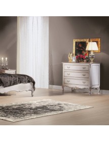 MOBILI 2G - Cassettiera 3 cassetti Classico Legno Shabby Bianco Argento 130x62x107 vista frontale cassettiera