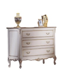 MOBILI 2G - Gruppo Cassettiera e Comodini 3 cassetti Classici Legno Shabby Bianco Argento vista cassettiera