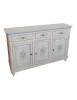 MOBILI 2G - Madia credenza 3 porte legno bianco invecchiato decori azzurri 150x43x98 vista frontale