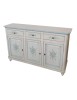 MOBILI 2G - Madia credenza 3 porte legno bianco invecchiato decori azzurri 150x43x98 vista frontale