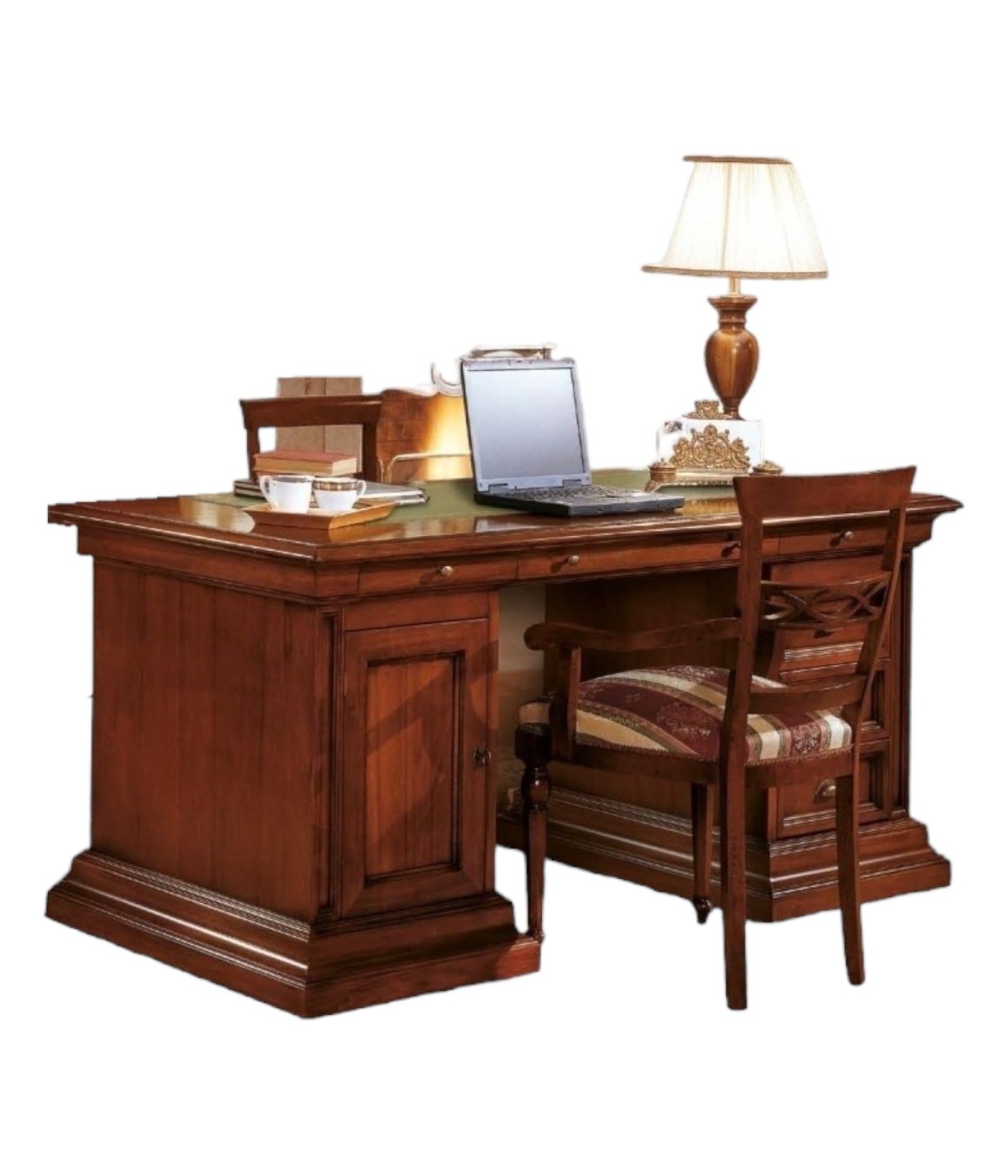 MOBILI 2G - SCRIVANIA STUDIO CLASSICA IN LEGNO TINTA NOCE 180x85x78